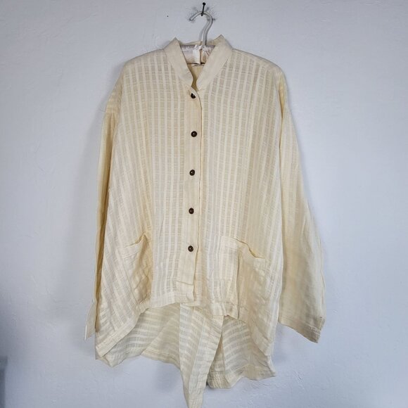 Yasuko Kurisaka Cathy Jacket Ivory Plaid Asymmetric Oversized Pocket Lightweight - Picture 1 of 8
